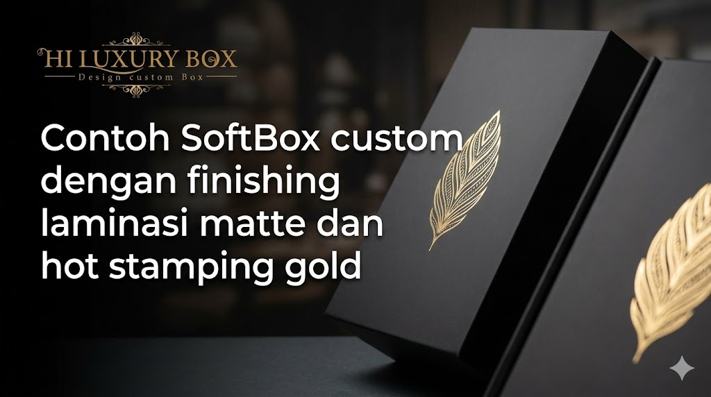 SoftBox custom Hiluxury Box untuk parfum dan skincare dengan finishing gold emboss