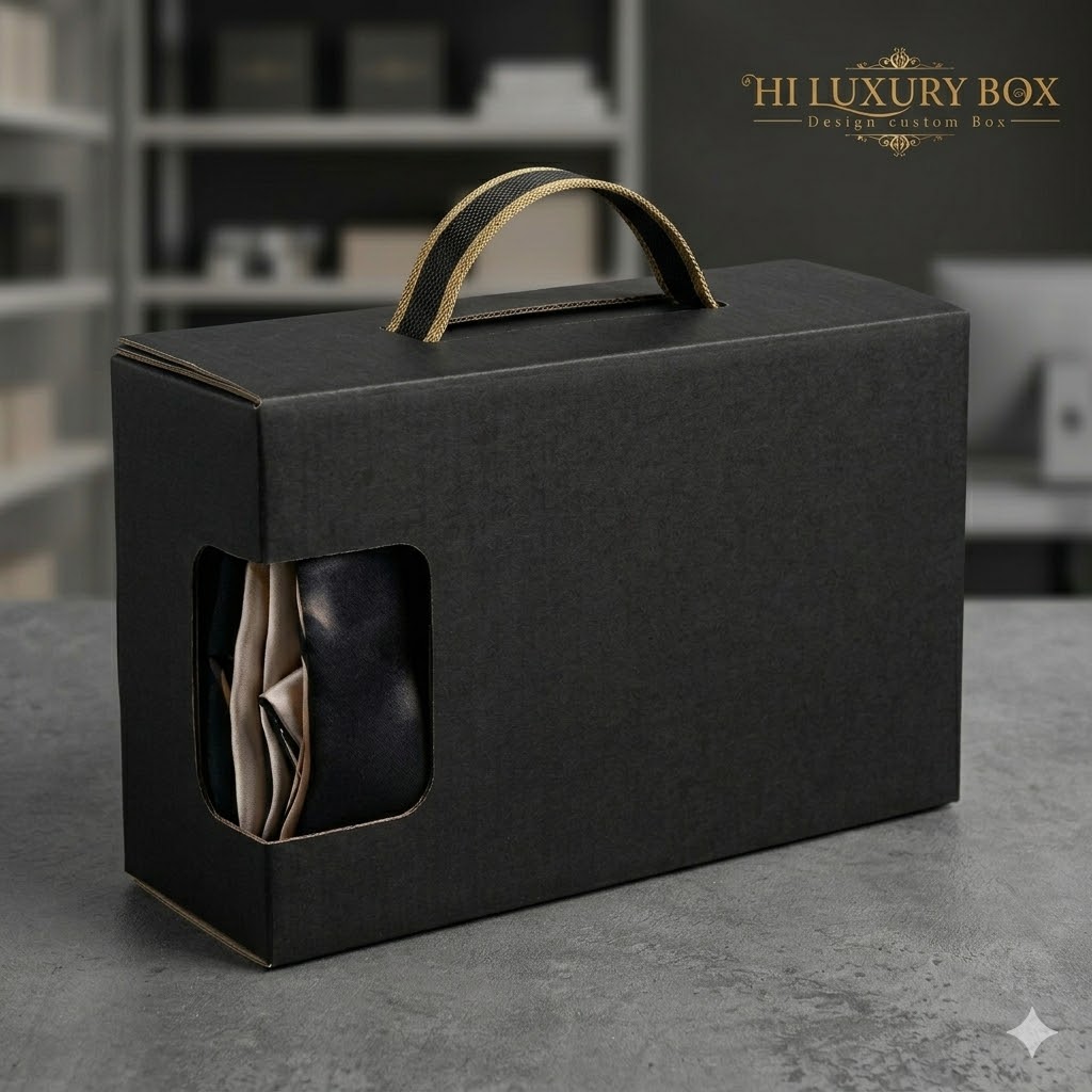 Corrugated box die-cut dengan window dan handle untuk kemasan e-commerce