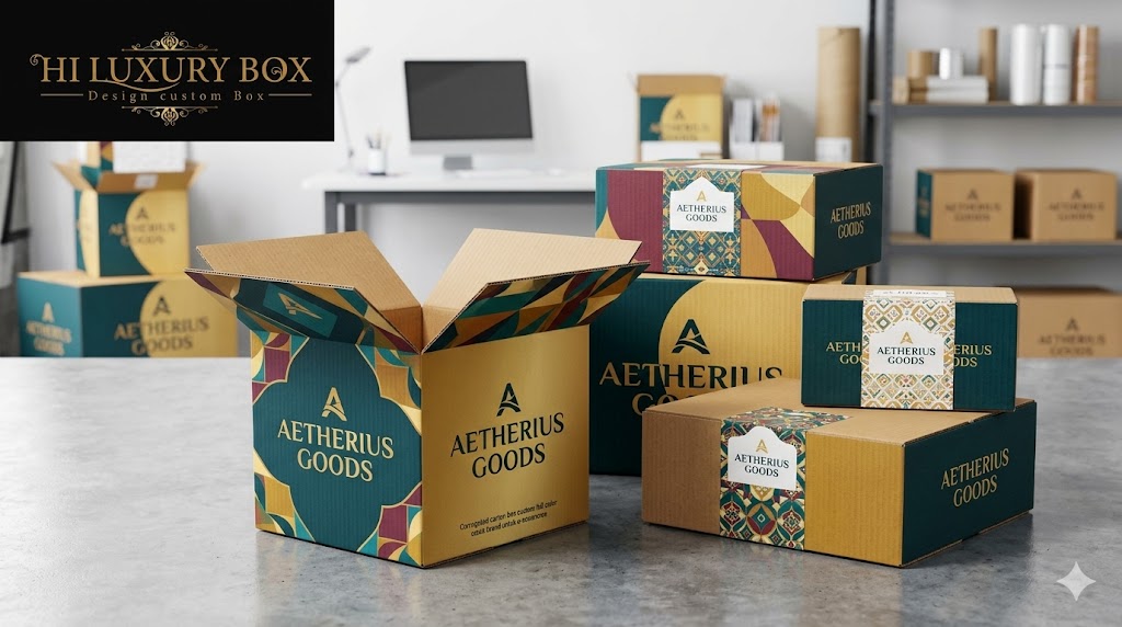 Corrugated carton box custom full color cetak brand untuk e-commerce dan distribusi dari Hiluxury Box Jakarta