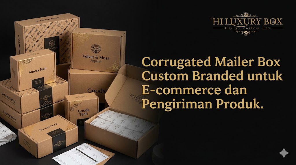 Corrugated mailer box custom branded untuk e-commerce dan pengiriman produk