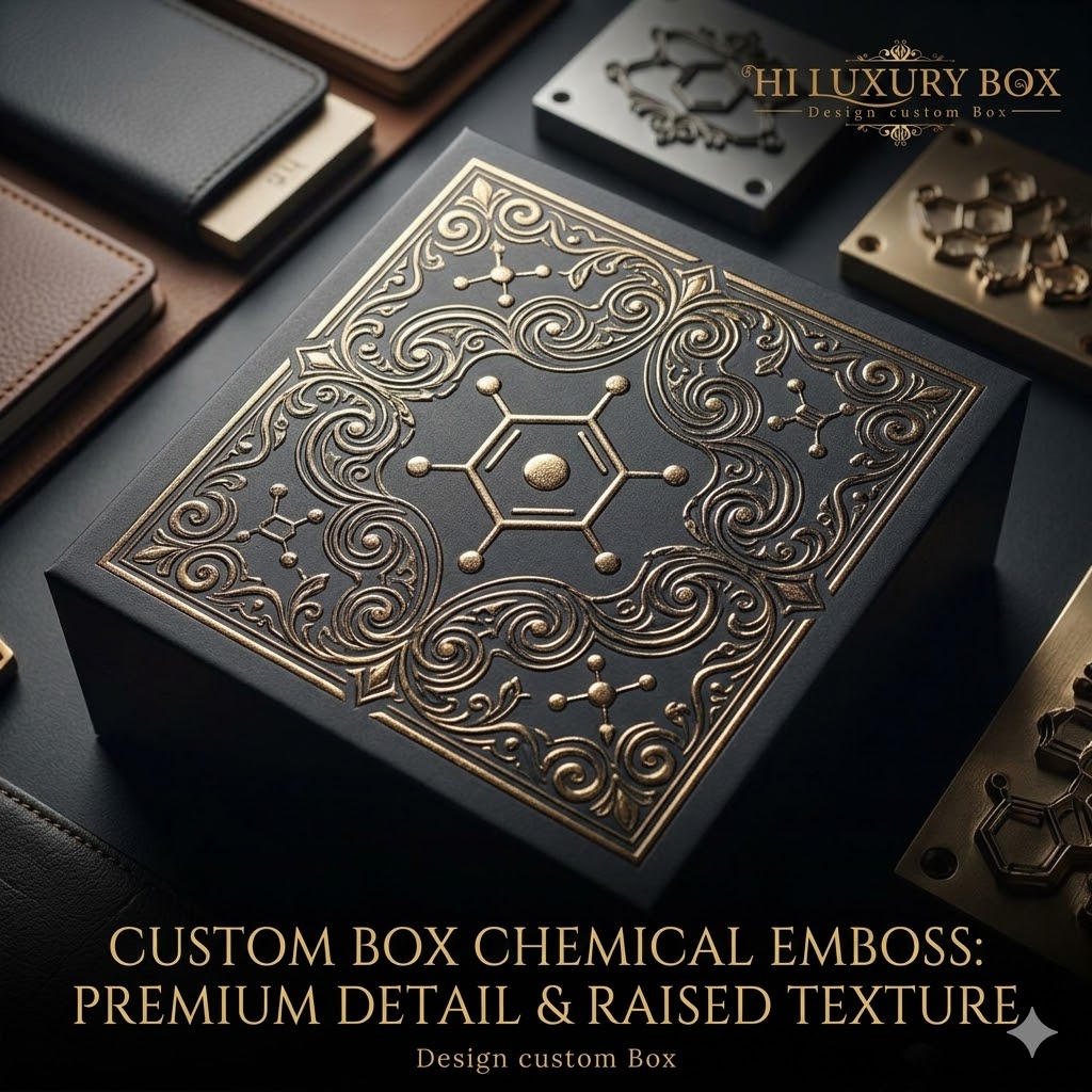 Custom box chemical emboss premium detail tekstur timbul Jakarta – Hiluxury Box