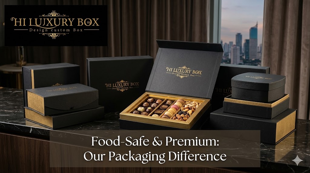 Custom box makanan premium food-safe dari Hiluxury Box Jakarta