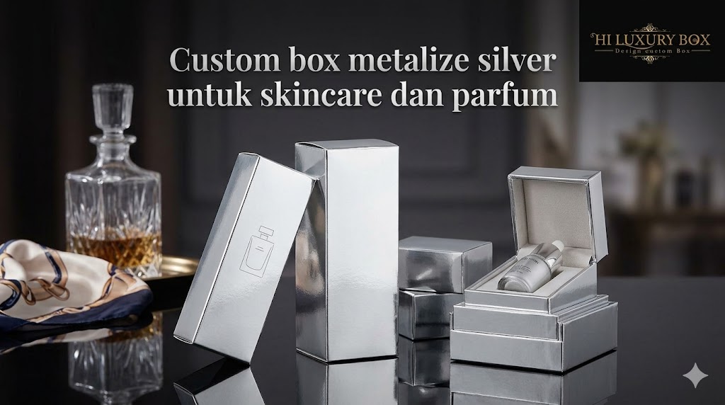 Custom box metalize silver untuk skincare dan parfum – Hiluxury Box Jakarta