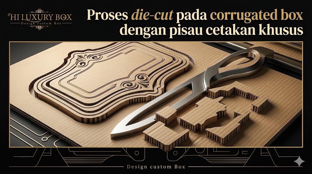Proses die-cut pada corrugated box dengan pisau cetakan khusus