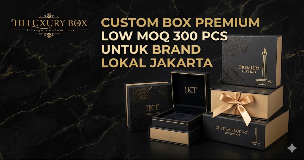 Custom box premium low MOQ 300 pcs untuk brand lokal Jakarta