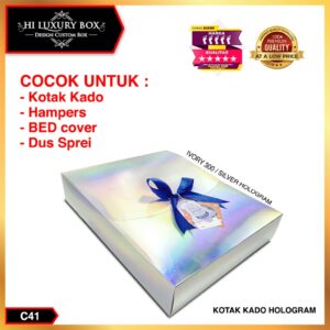 Kotak Kado-Box Hologram-Box Hampers- Dus Hadiah Silver Hologram - C41