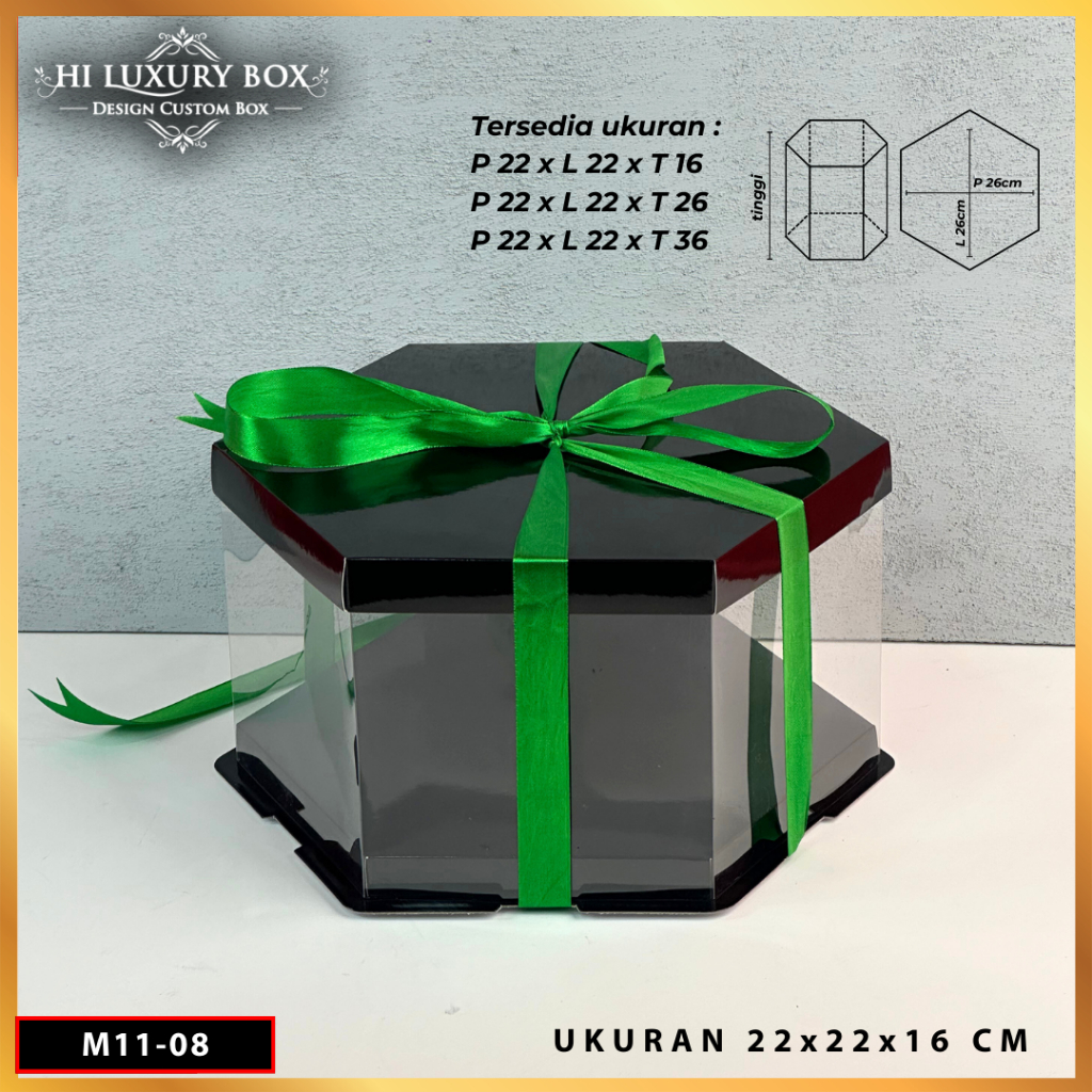 Box Mika Hexagonal - Cake Box - Box Segi Enam Kue Mika Transparan Dus Hadiah Hantaran-22X22 -Tutup Warna M11 - Image 3
