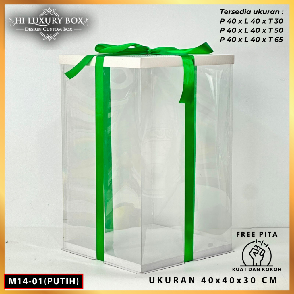 Cake Box Kotak Kue Mika Transparan Dus Hadiah - Tutup Hologram-40X40- M14