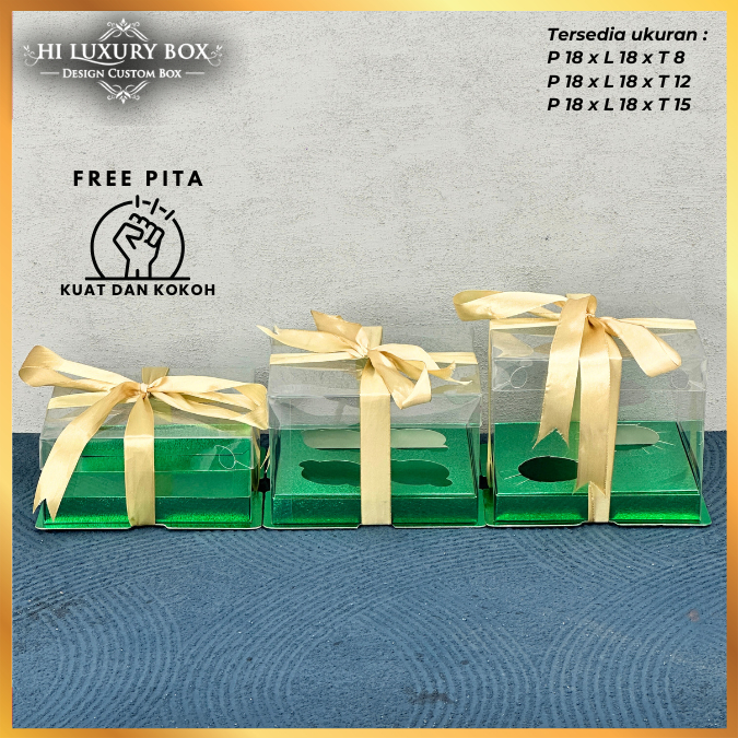 Cake Box Kotak Kue Mika Transparan Dus Hadiah - Tutup Mika/18X18/ M16 - Image 3