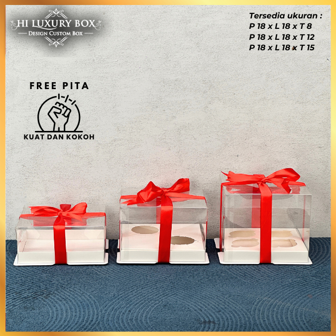 Cake Box Kotak Kue Mika Transparan Dus Hadiah - Tutup Mika/18X18/ M16 - Image 4