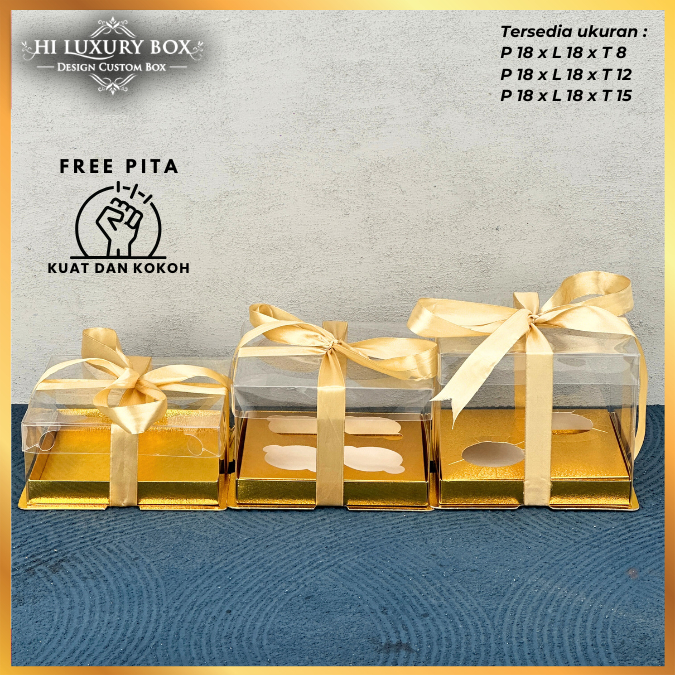 Cake Box Kotak Kue Mika Transparan Dus Hadiah - Tutup Mika/18X18/ M16 - Image 2