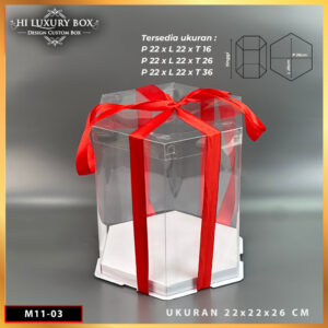 Box Mika Hexagonal  -  Cake Box - Box Segi Enam Kue Mika Transparan Dus Hadiah Hantaran-22X22 -Tutup Mika M11