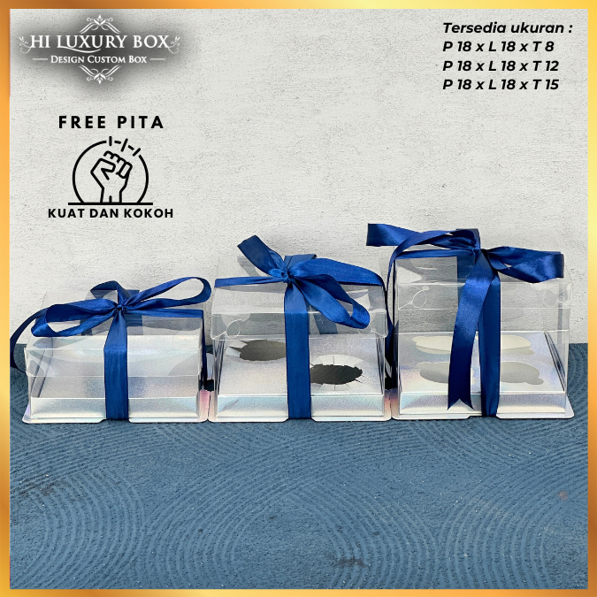 Cake Box Kotak Kue Mika Transparan Dus Hadiah - Tutup Mika/18X18/ M16 - Image 5