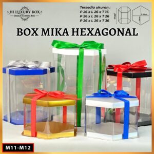 Box Mika Hexagonal  -  Cake Box - Box Segi Enam Kue Mika Transparan Dus Hadiah Hantaran-22X22 -Tutup Warna M11