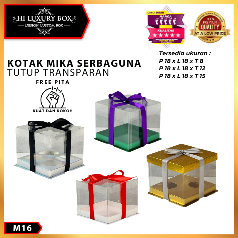 Cake Box Kotak Kue Mika Transparan Dus Hadiah - Tutup Mika/18X18/ M16