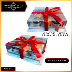 Box Mika / Kotak Kue Mika / Box Cupcake + Tatakan / Packaging Mika / 25x25 /tutup hologram M10
