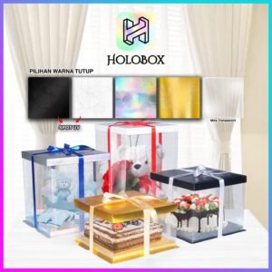 Cake Box Kotak Kue Mika Transparan Dus Hadiah - Tutup Hologram 25x25 gift stiker
