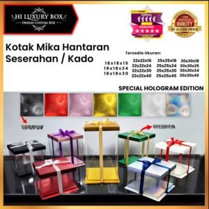 Cake Box Kotak Kue Mika Transparan Dus Hadiah - Tutup Hologram 25x25 gift stiker