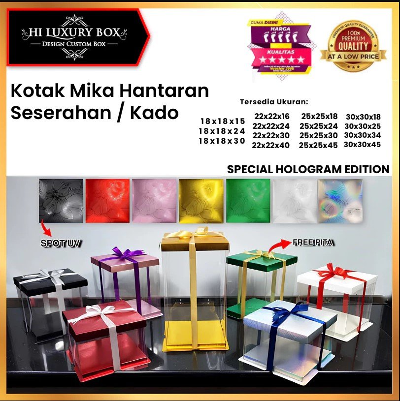 Cake Box Kotak Kue Mika Transparan Dus Hadiah - Tutup Hologram 25x25 gift stiker
