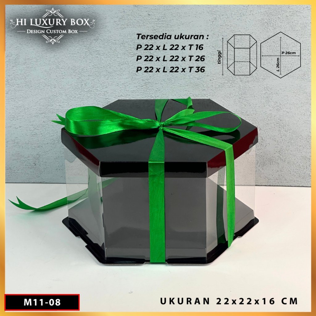 Box Mika Hexagonal - Cake Box - Box Segi Enam Kue Mika Transparan Dus Hadiah Hantaran-22X22 -Tutup Warna M11 - Image 3