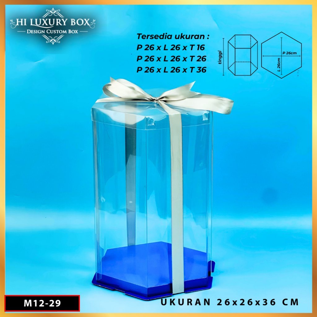 Box Mika Hexagonal - Cake Box - Box Segi Enam Kue Mika Transparan Dus Hadiah Hantaran -Tutup Warna Uk 26x26 - M12 - Image 6