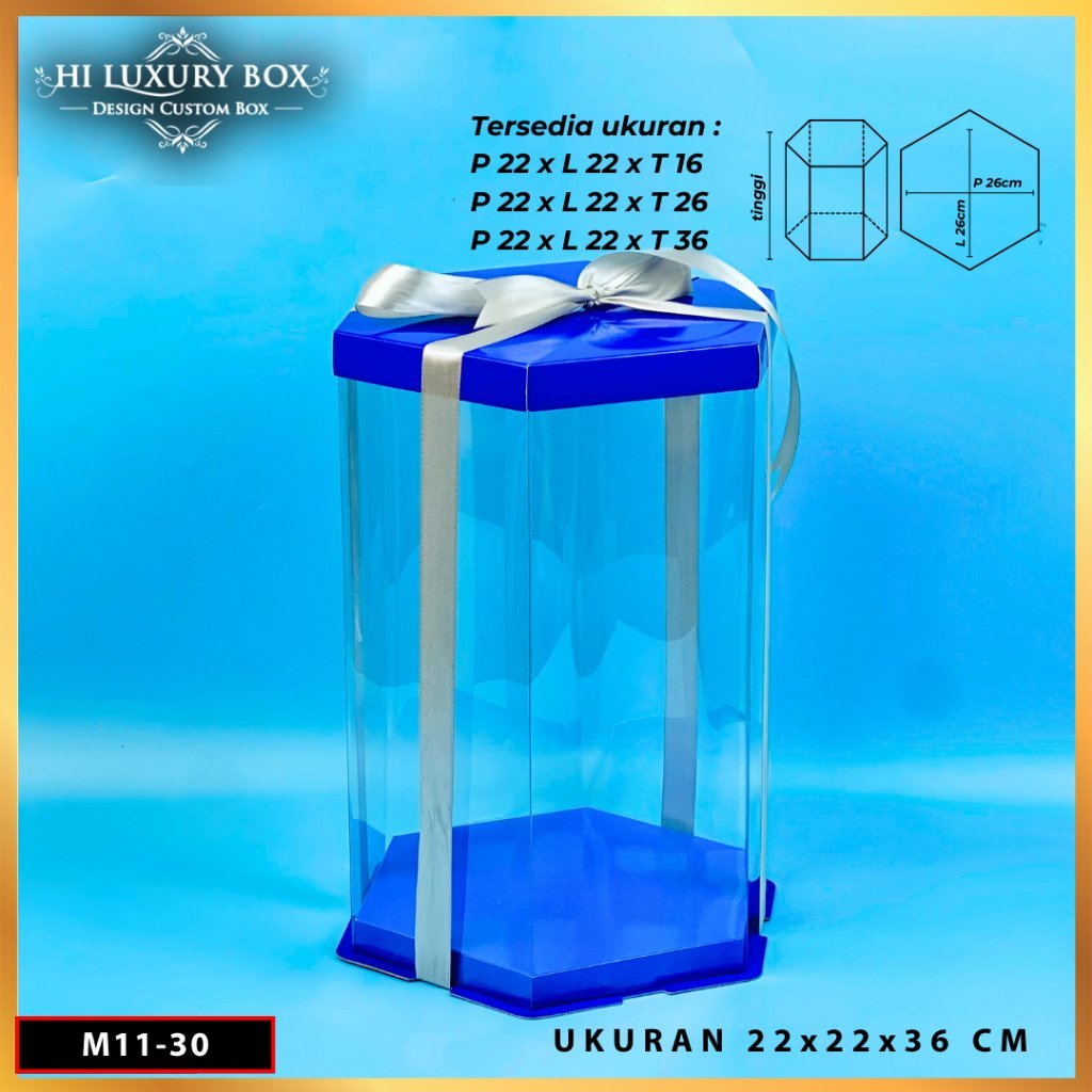 Box Mika Hexagonal - Cake Box - Box Segi Enam Kue Mika Transparan Dus Hadiah Hantaran-22X22 -Tutup Warna M11 - Image 6