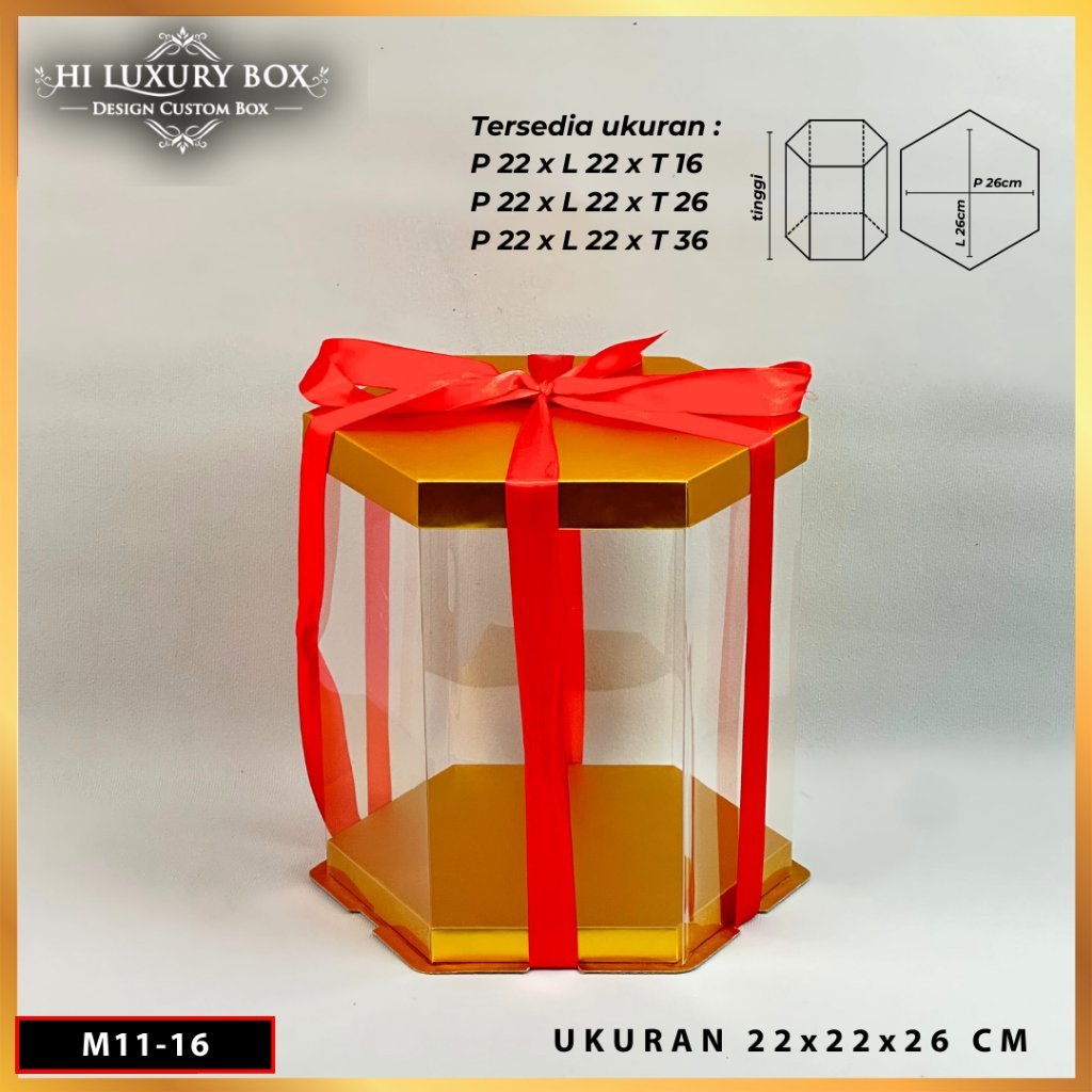 Box Mika Hexagonal - Cake Box - Box Segi Enam Kue Mika Transparan Dus Hadiah Hantaran-22X22 -Tutup Warna M11 - Image 4