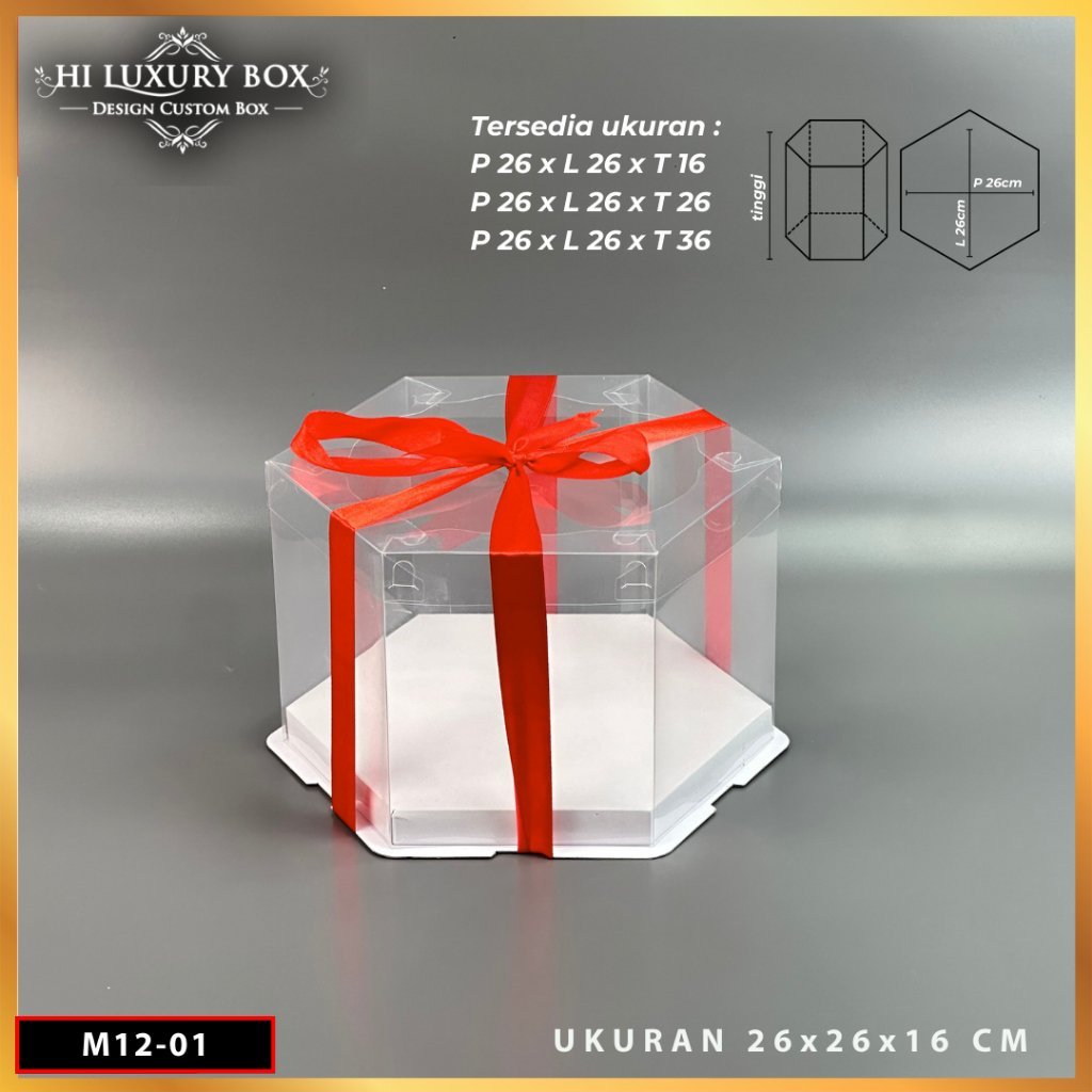 Box Mika Hexagonal - Cake Box - Box Segi Enam Kue Mika Transparan Dus Hadiah Hantaran -Tutup Warna Uk 26x26 - M12 - Image 2