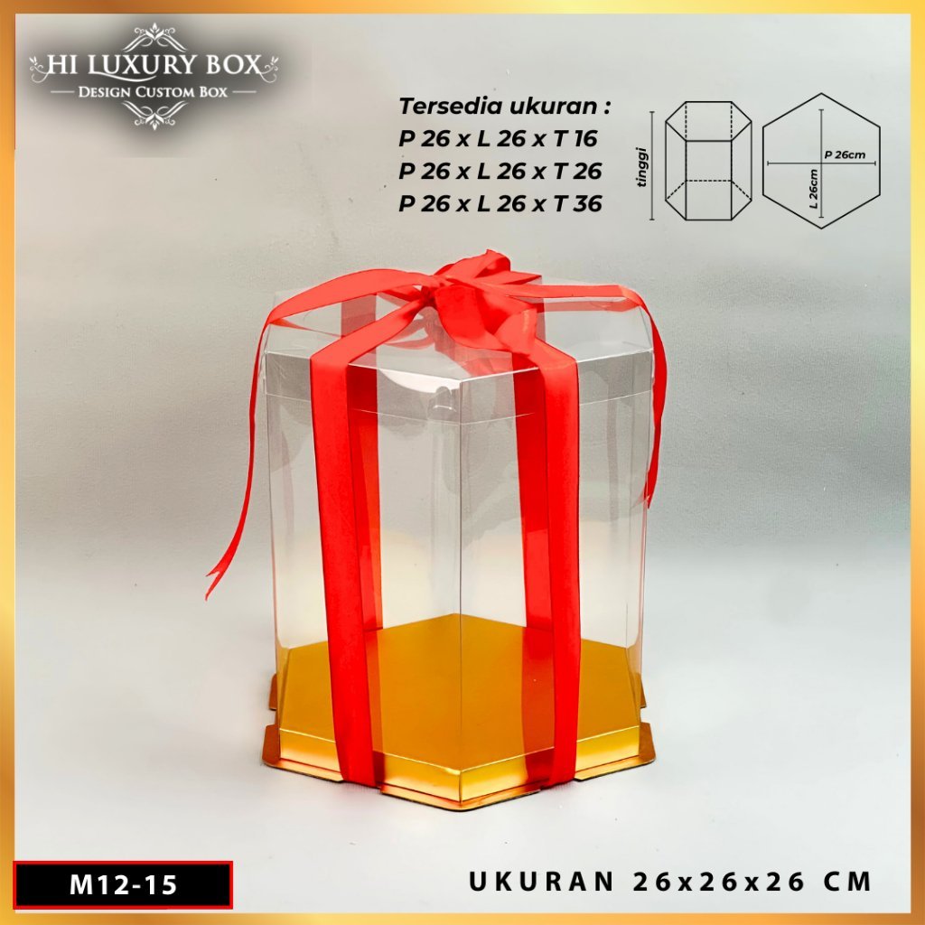 Box Mika Hexagonal - Cake Box - Box Segi Enam Kue Mika Transparan Dus Hadiah Hantaran -Tutup Warna Uk 26x26 - M12 - Image 4
