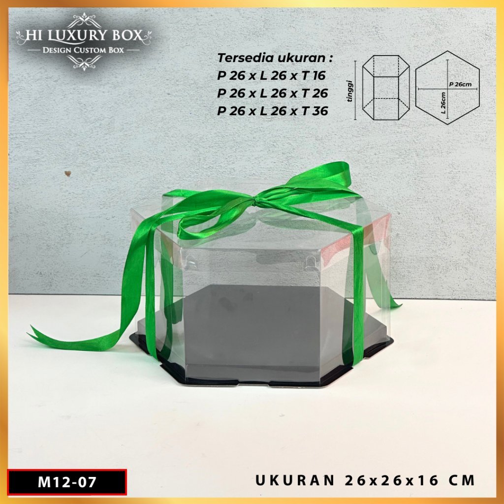 Box Mika Hexagonal - Cake Box - Box Segi Enam Kue Mika Transparan Dus Hadiah Hantaran -Tutup Warna Uk 26x26 - M12 - Image 3