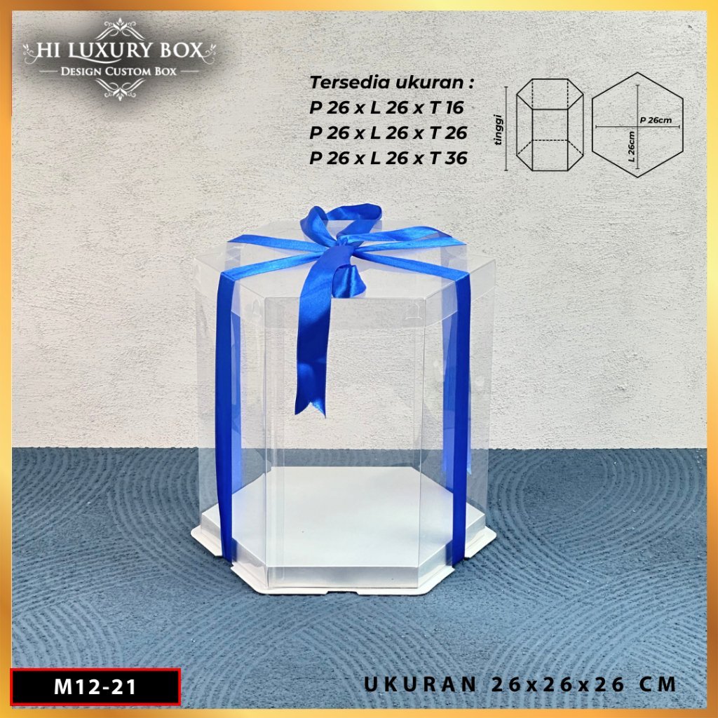 Box Mika Hexagonal - Cake Box - Box Segi Enam Kue Mika Transparan Dus Hadiah Hantaran -Tutup Warna Uk 26x26 - M12 - Image 5