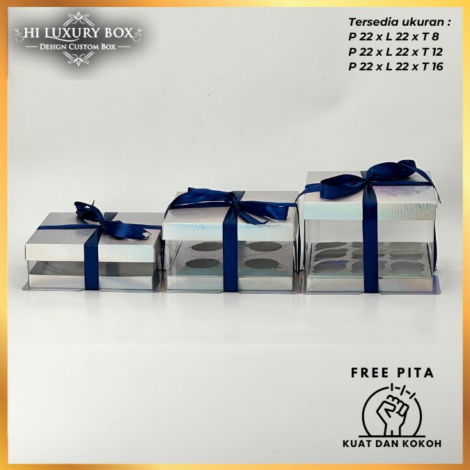 Box Mika / Kotak Kue Mika / Box Cupcake + Tatakan / Packaging Mika /22X22/M17 - Image 4