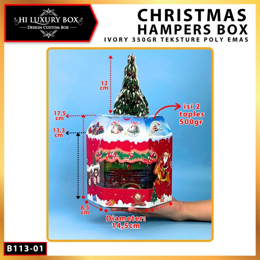 GOKIL PACK Box Natal B113 | Kotak Hampers 500gr | Toples Dus Kue | Christmas Sale | Aksesori Pritilan Pohon Natal | Free Hanotag Natal - Image 2