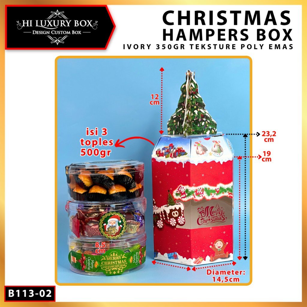 GOKIL PACK Box Natal B113 | Kotak Hampers 500gr | Toples Dus Kue | Christmas Sale | Aksesori Pritilan Pohon Natal | Free Hanotag Natal - Image 3
