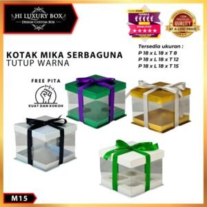 Cake Box Kotak Kue Mika Transparan Dus Hadiah - Tutup Hologram/18X18/ M15