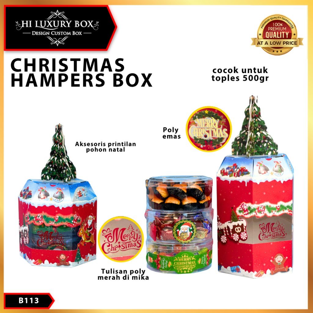 GOKIL PACK Box Natal B113 | Kotak Hampers 500gr | Toples Dus Kue | Christmas Sale | Aksesori Pritilan Pohon Natal | Free Hanotag Natal