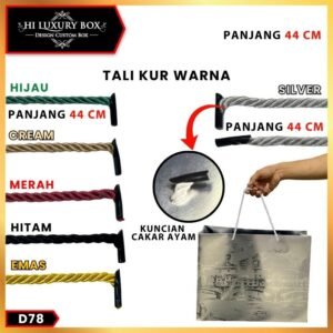 Tali Paperbag Tali Twist Import Tali Kur Tambang Kepang D78 Tali Sumbu Polyester Warna Murah 5 mm Panjang 44 cm