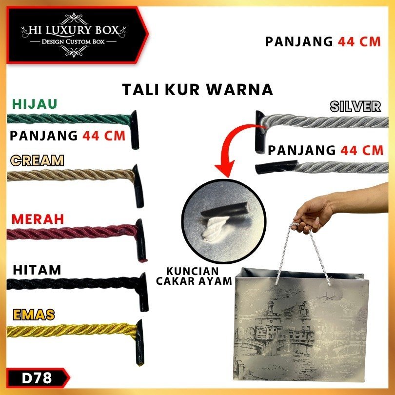 Tali Paperbag Tali Twist Import Tali Kur Tambang Kepang D78 Tali Sumbu Polyester Warna Murah 5 mm Panjang 44 cm