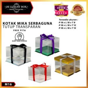 Cake Box Kotak Kue Mika Transparan Dus Hadiah - Tutup Mika/18X18/ M16