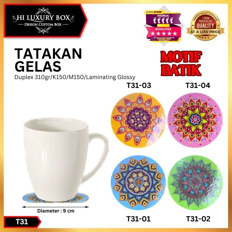 Tatakan Gelas Motif 9 cm | Coaster motif | Souvenir | T31