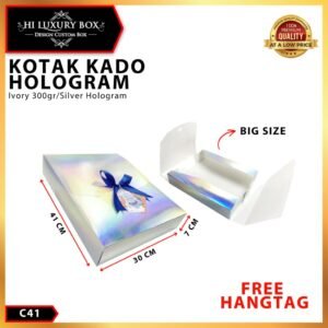 Kotak Kado-Box Hologram-Box Hampers- Dus Hadiah Silver Hologram - C41