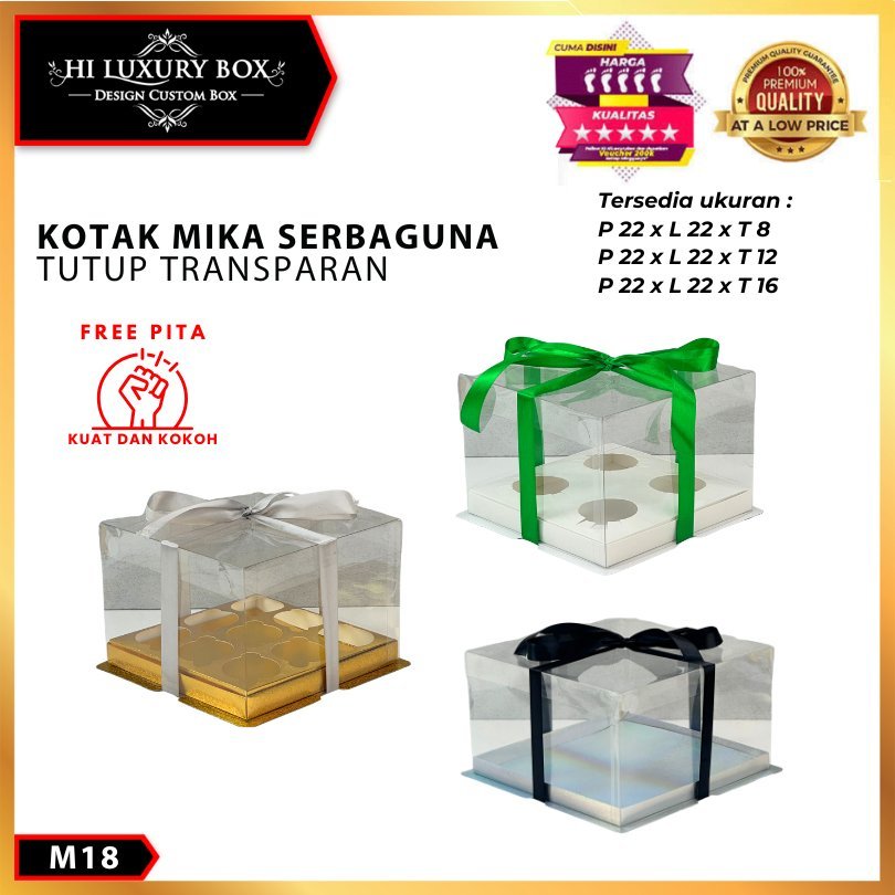 Box Mika / Kotak Kue Mika / Box Cupcake + Tatakan / Packaging Mika/22X22/M18