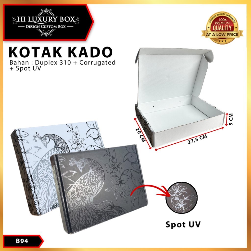 Box Kado - Mailer Box Spot UV Hitam - Kotak Hadiah Premium - B94
