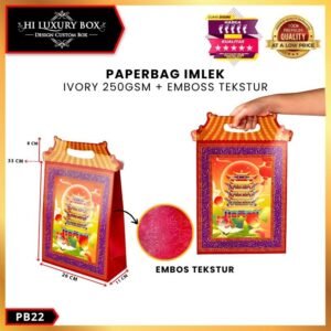 Paper Bag Imlek Souvenir Murah Kantong Kertas Goodie Bag Premium|Bahan Ivory 250Gr Emboss Tekstur Panjang 26cm Lebar 11cm Tinggi 33cm|PB22