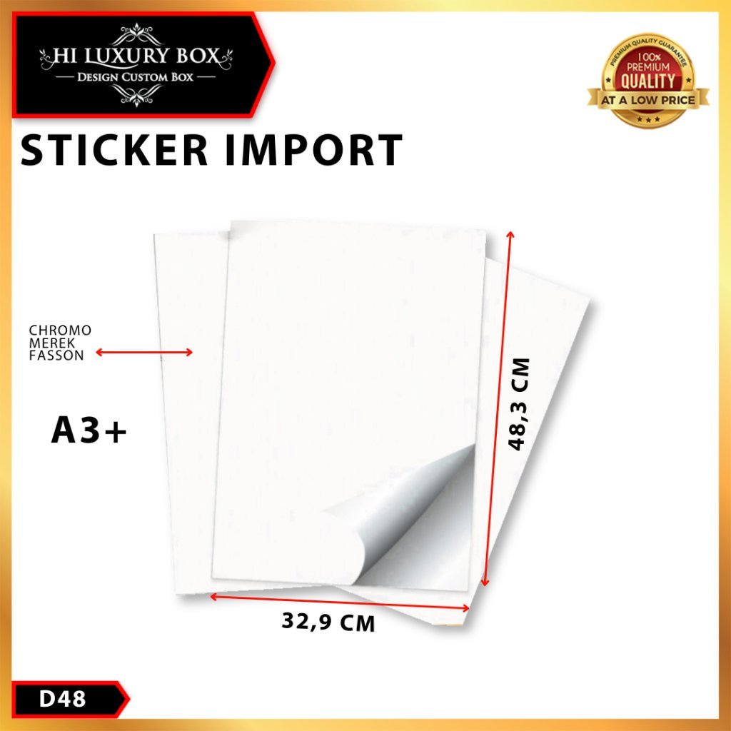 Kertas Sticker Chromo|Stiker Glossy|Fasson A3+ (32.9 cm x 48.3 cm)|D48