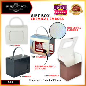 Gift Box Kotak Kado Model Tas Handle Chemical Emboss 14x8x11cm Praktis Dijinjing - C64