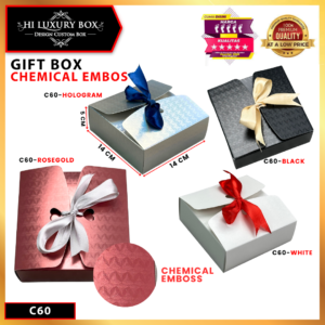 Box Hadiah C60 Chemical Emboss Premium 14x14x5 cm / Kotak Kado Aesthetic + Pita