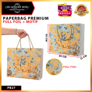 Paper Bag Premium Full Foil Motif Bunga 35x12x30 - Paperbag Cantik Kekinian Anti Mainstream - Gift Bag Mewah Kode PB27