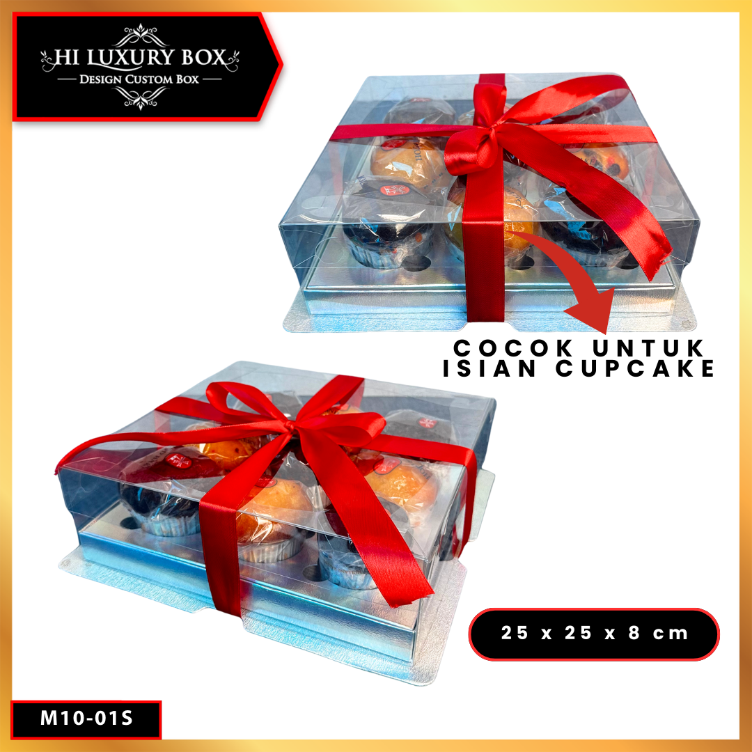 Box Mika / Kotak Kue Mika / Box Cupcake + Tatakan / Packaging Mika / 25x25 /tutup hologram M10 - Image 4