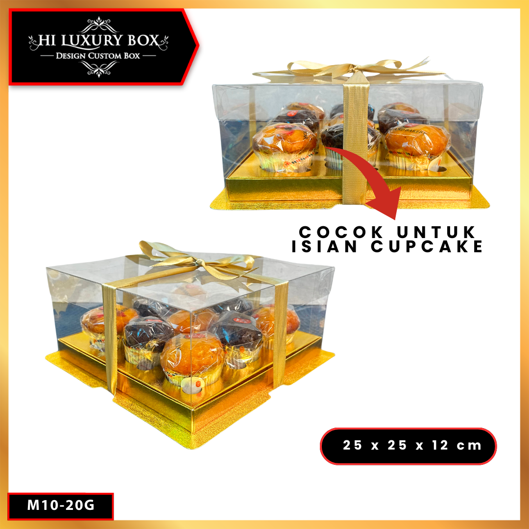 Box Mika / Kotak Kue Mika / Box Cupcake + Tatakan / Packaging Mika / 25x25 /tutup hologram M10